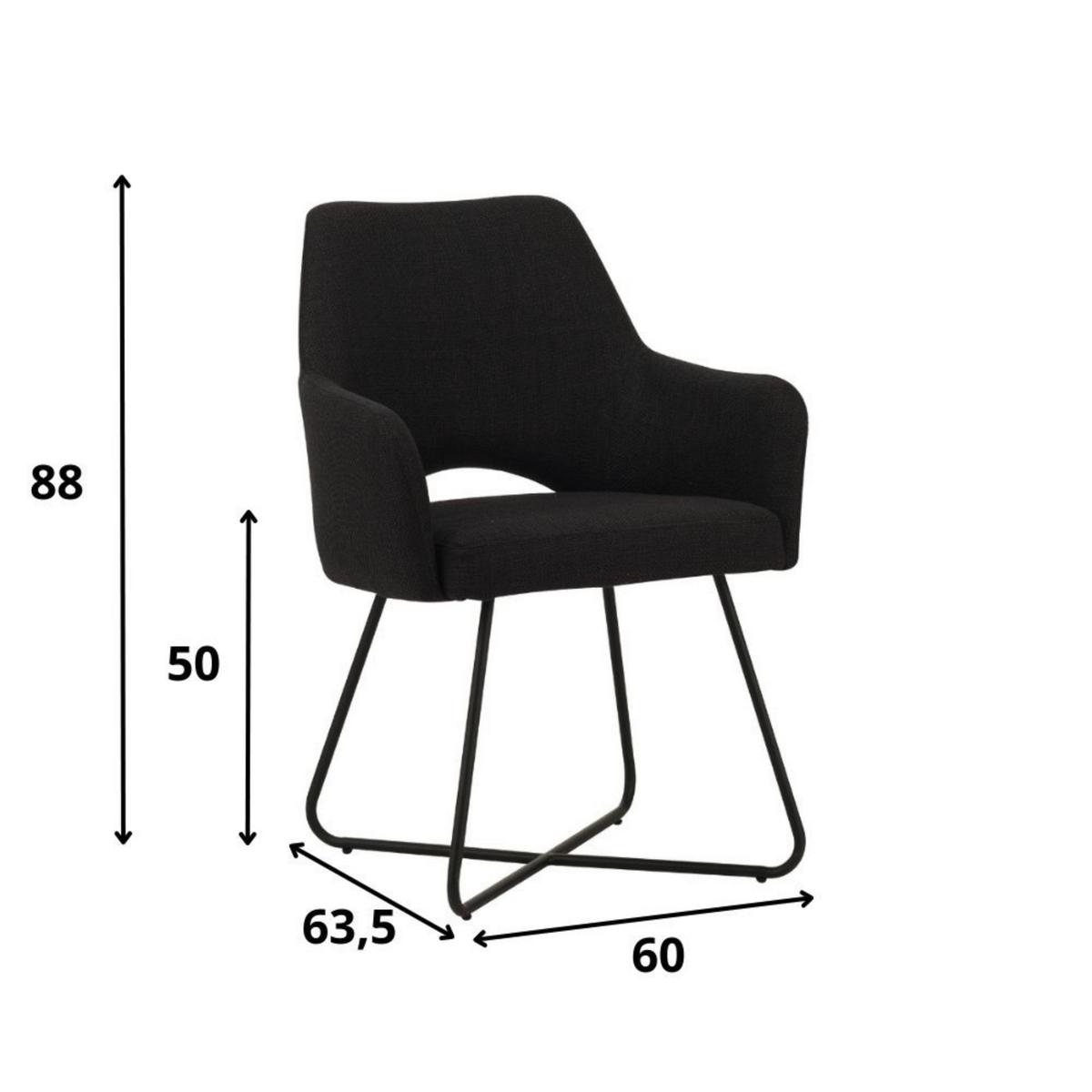Armlehnstuhl Brest Schwarz B: 60 cm - Schwarz, MODERN, Textil/Metall (60/88/63,5cm) - MID.YOU