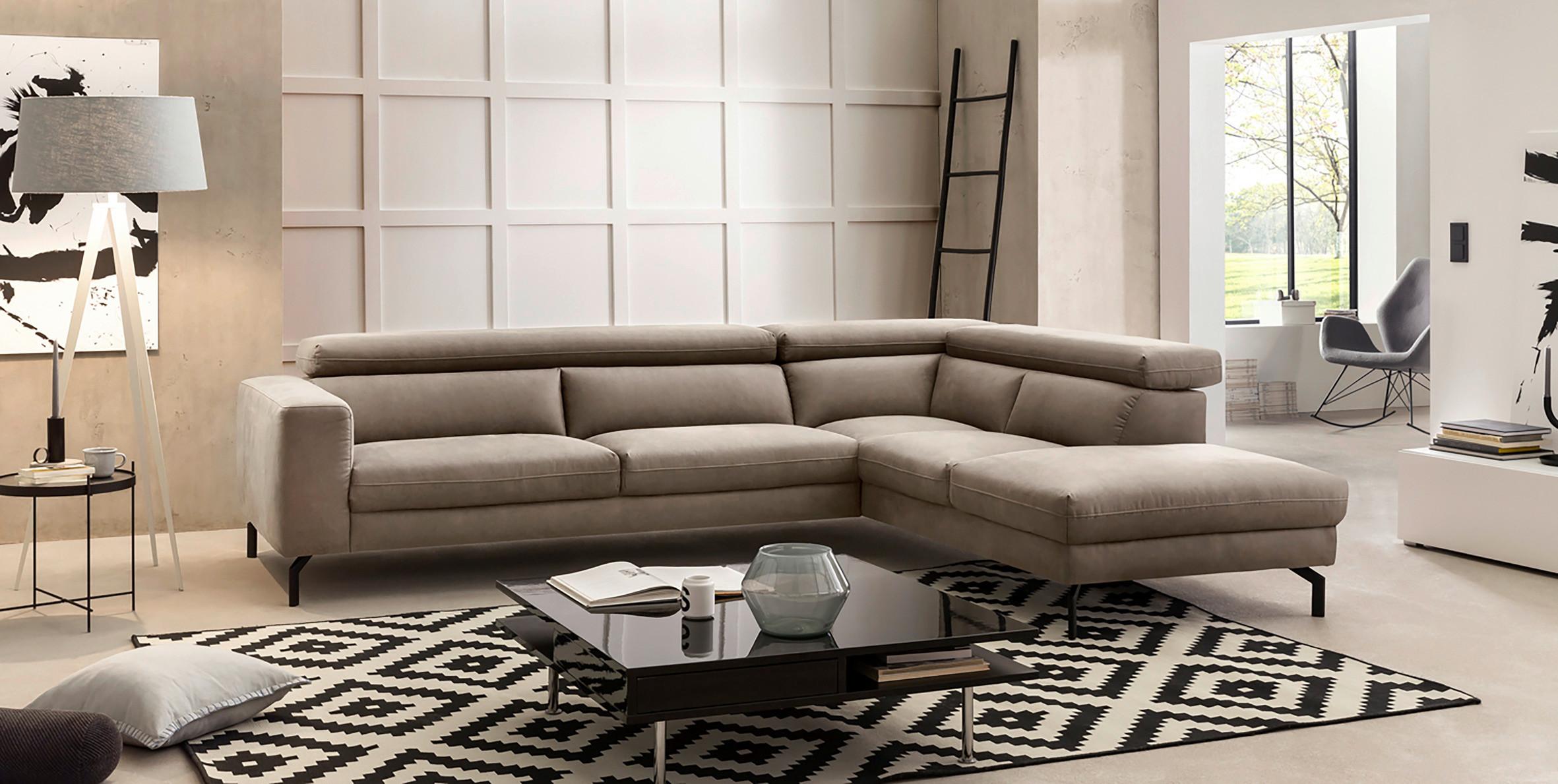 Ecksofa California - Beige/Schwarz, MODERN, Textil (305/233cm) - Trendmanufaktur