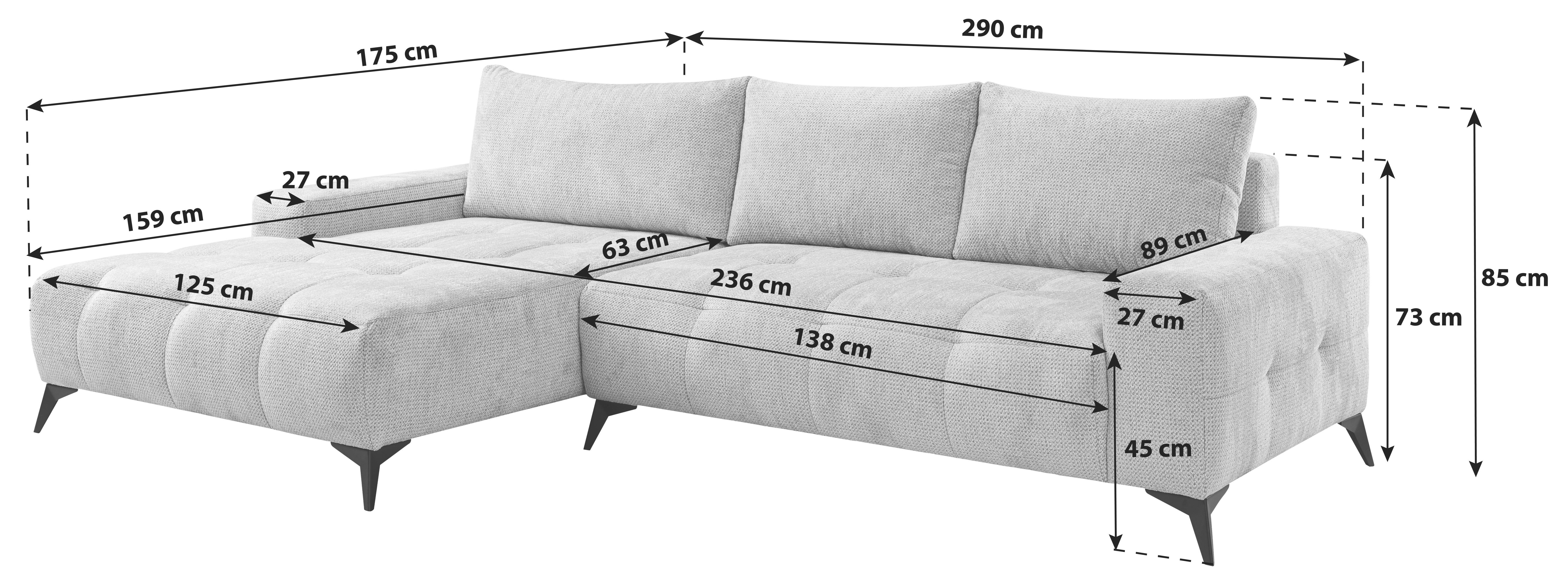 Ecksofa mit Schlaffunktion + Bettkasten Mauro 175x290 cm - Hellgrau/Schwarz, Trend, Textil (175/290cm) - Luca Bessoni