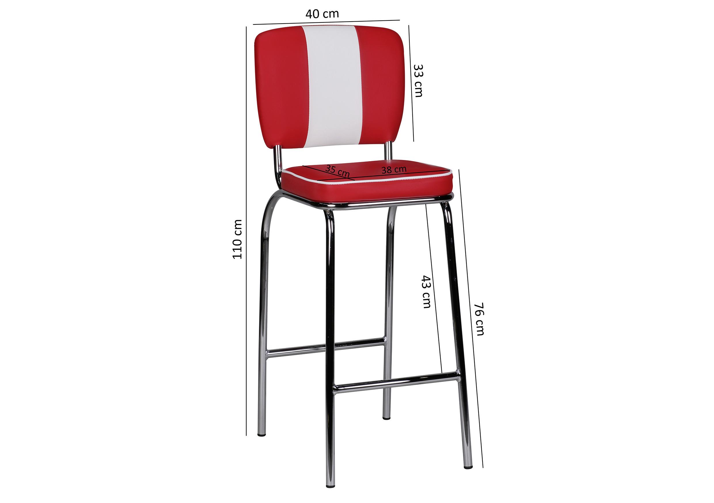 Barhocker mit Rückenlehne American Diner Rot - Rot/Silberfarben, MODERN, Kunststoff/Metall (40/110/38cm) - MID.YOU