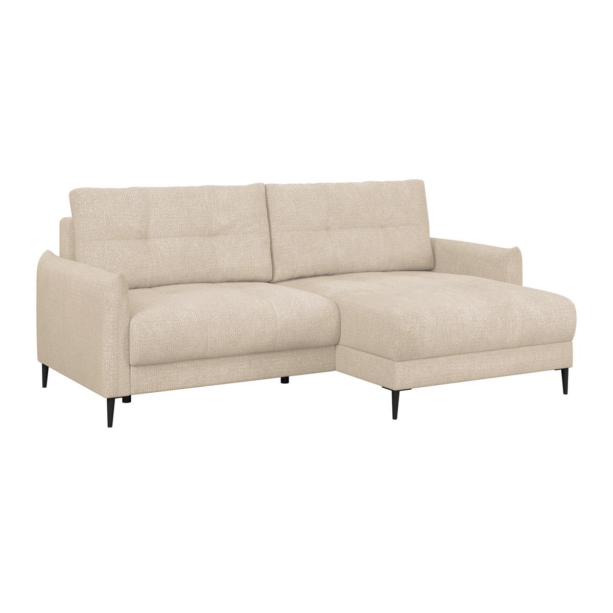 Ecksofa Polis Webstoff beige, 221x142cm - Beige/Schwarz, Trend, Textil (221/142cm) - Ondega