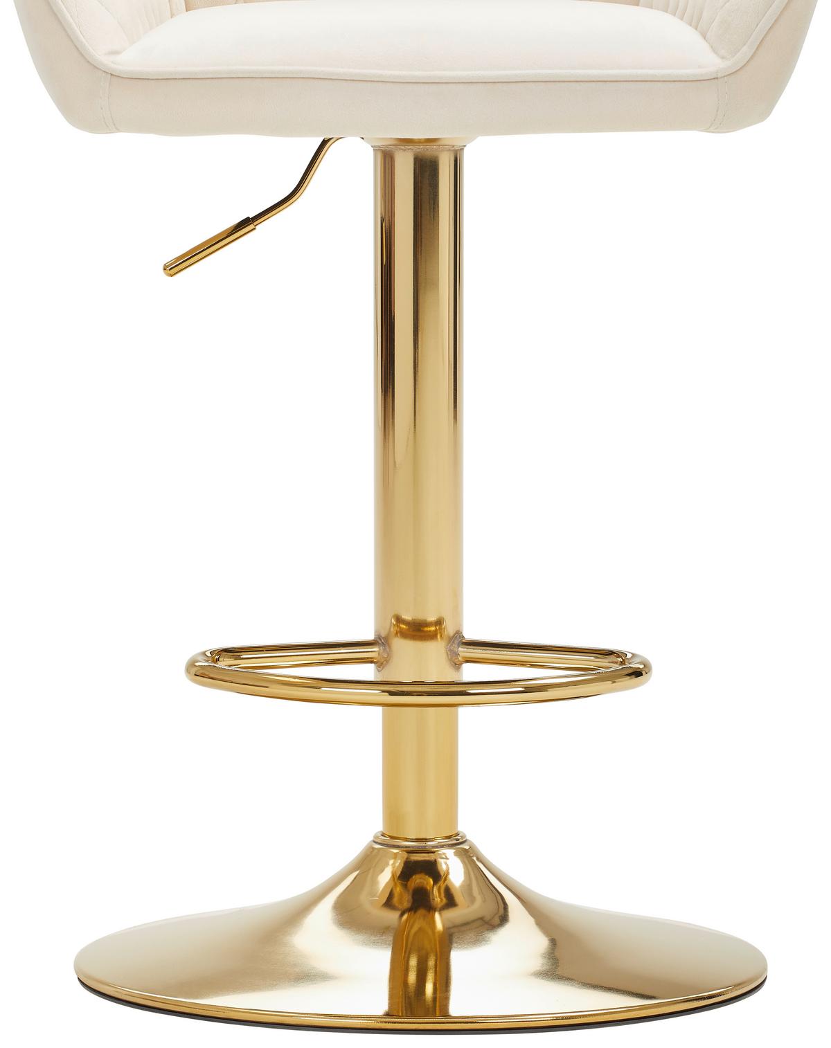 Barhocker Adriano, Samt Creme höhenverstellbar, B: 53,5 cm - Goldfarben/Creme, MODERN, Textil/Metall (53,5/108/53cm) - Livetastic
