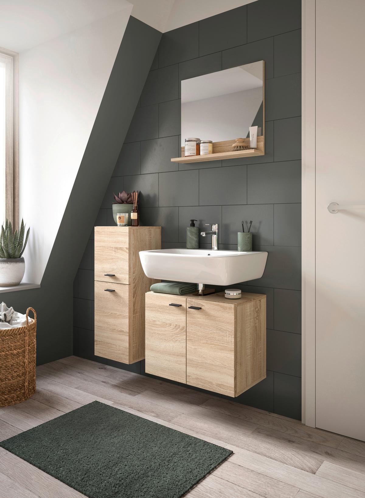Badezimmer Boston Sonoma Eiche Dekor - Schwarz/Sonoma Eiche, MODERN, Glas/Holzwerkstoff (87cm) - MID.YOU