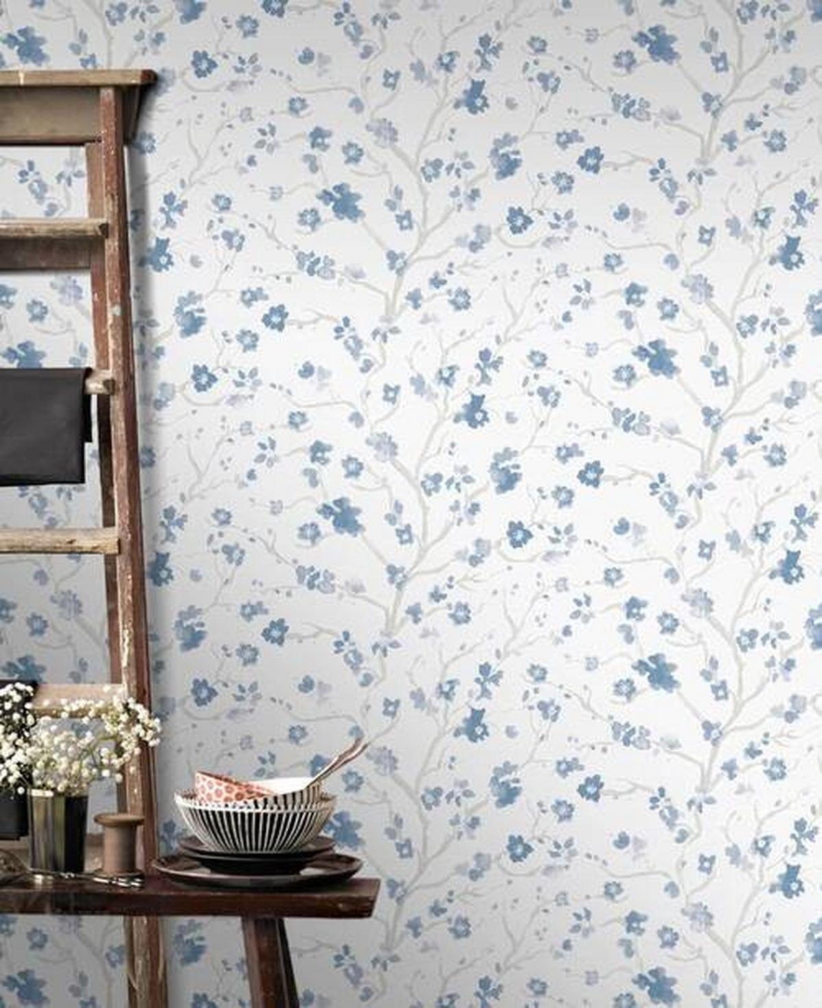 Vliestapete Ushi Blau, 53x1000 cm - Blau, Basics, Papier/Kunststoff (53/1000cm)