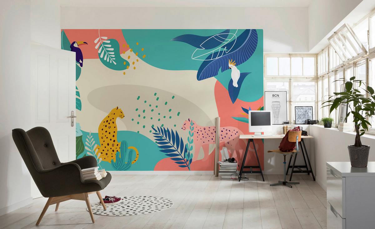 Fototapete Jungle Rendezvous - Multicolor, Trend, Papier (400/280cm)