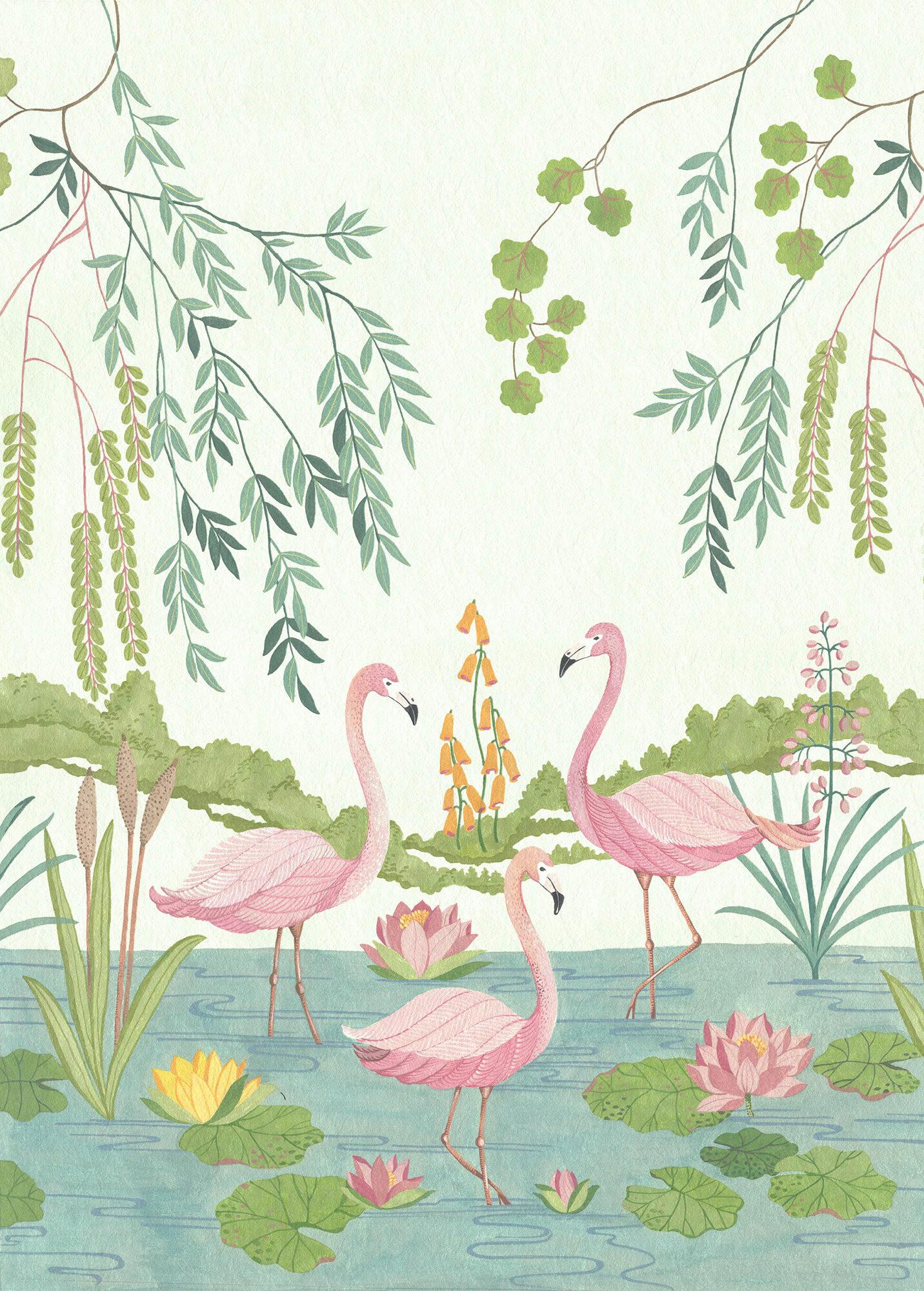 Fototapete Flamingo Vibes - Multicolor, Trend, Papier (200/280cm)