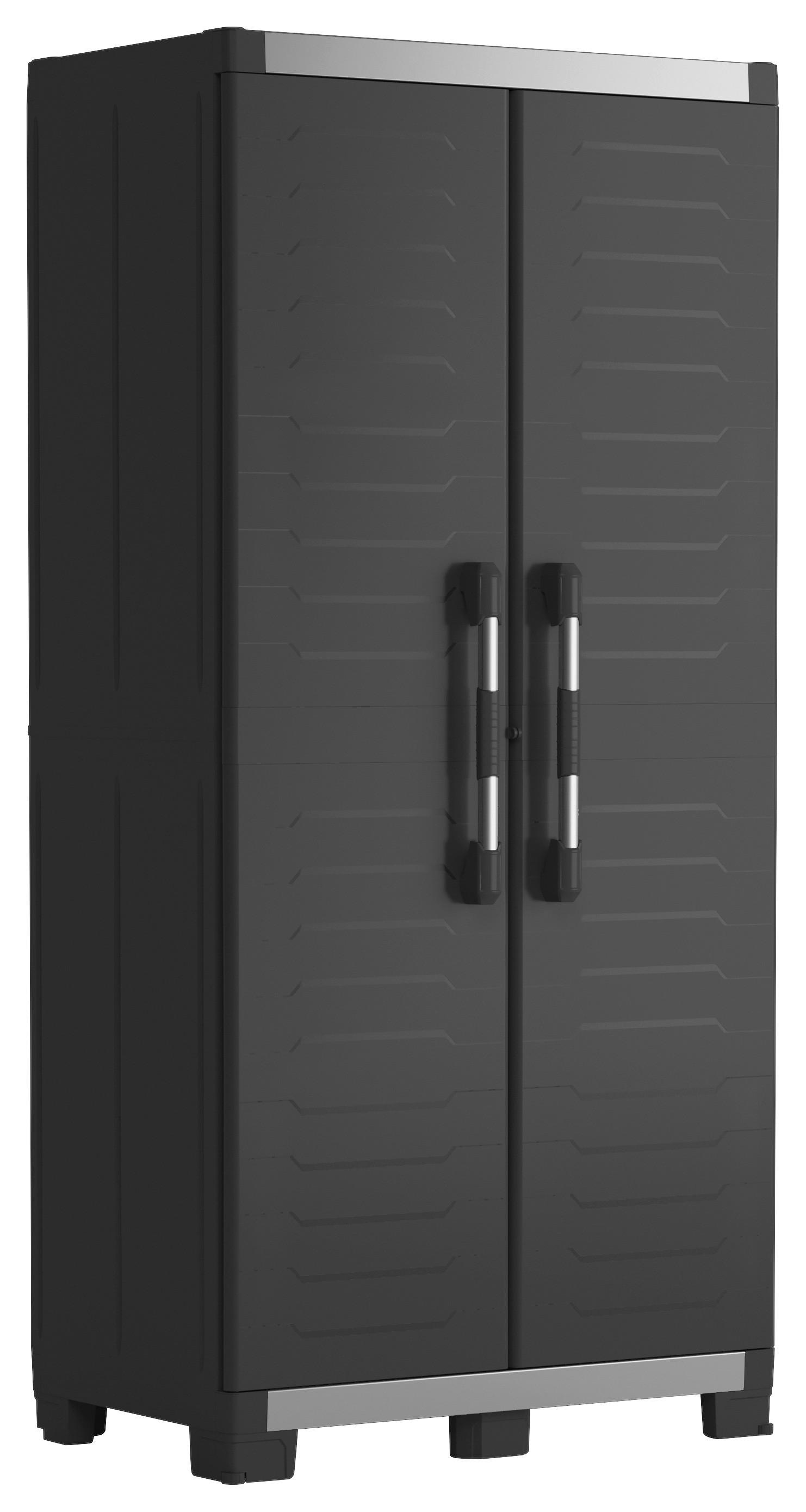 Werkzeugschrank E-com Xl Garage B:54cm Schwarz/silber - Silberfarben/Schwarz, Design, Kunststoff (89/188/54cm) - Keter