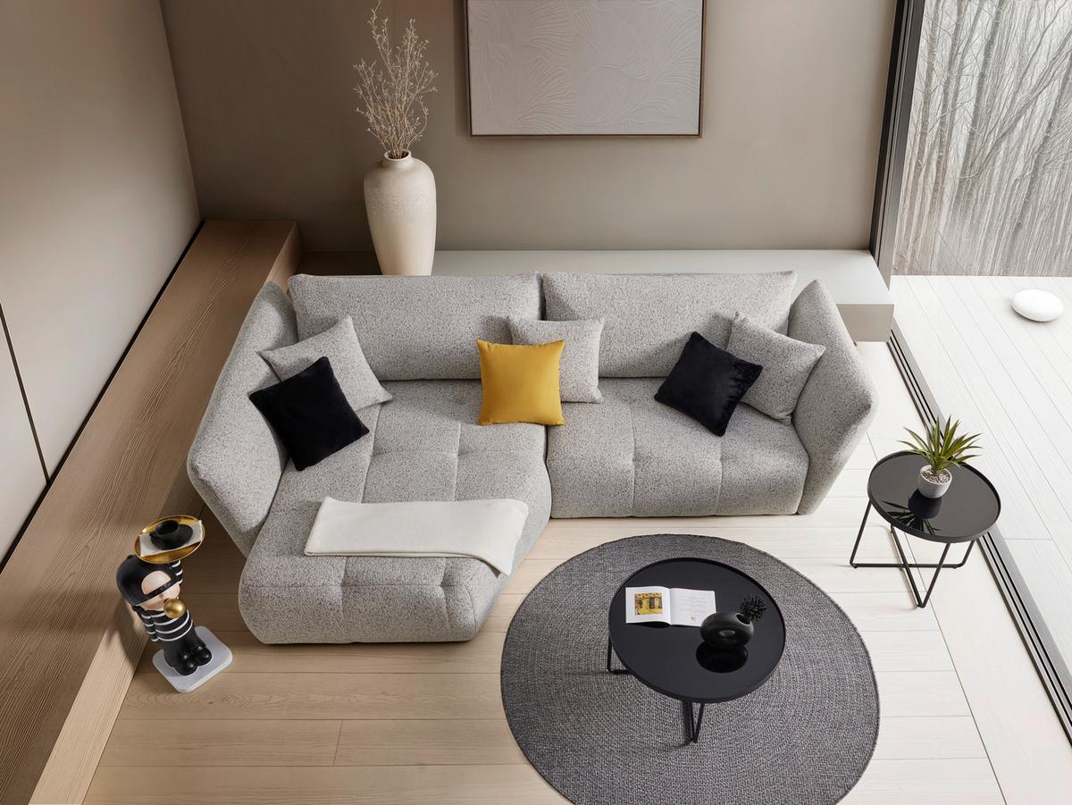 Sedacia súprava BONNY, ľavá, béžová / čierna, 5x vankúš - čierna/béžová, Modern, drevo/textil (193/85-105/300cm) - Premium Living