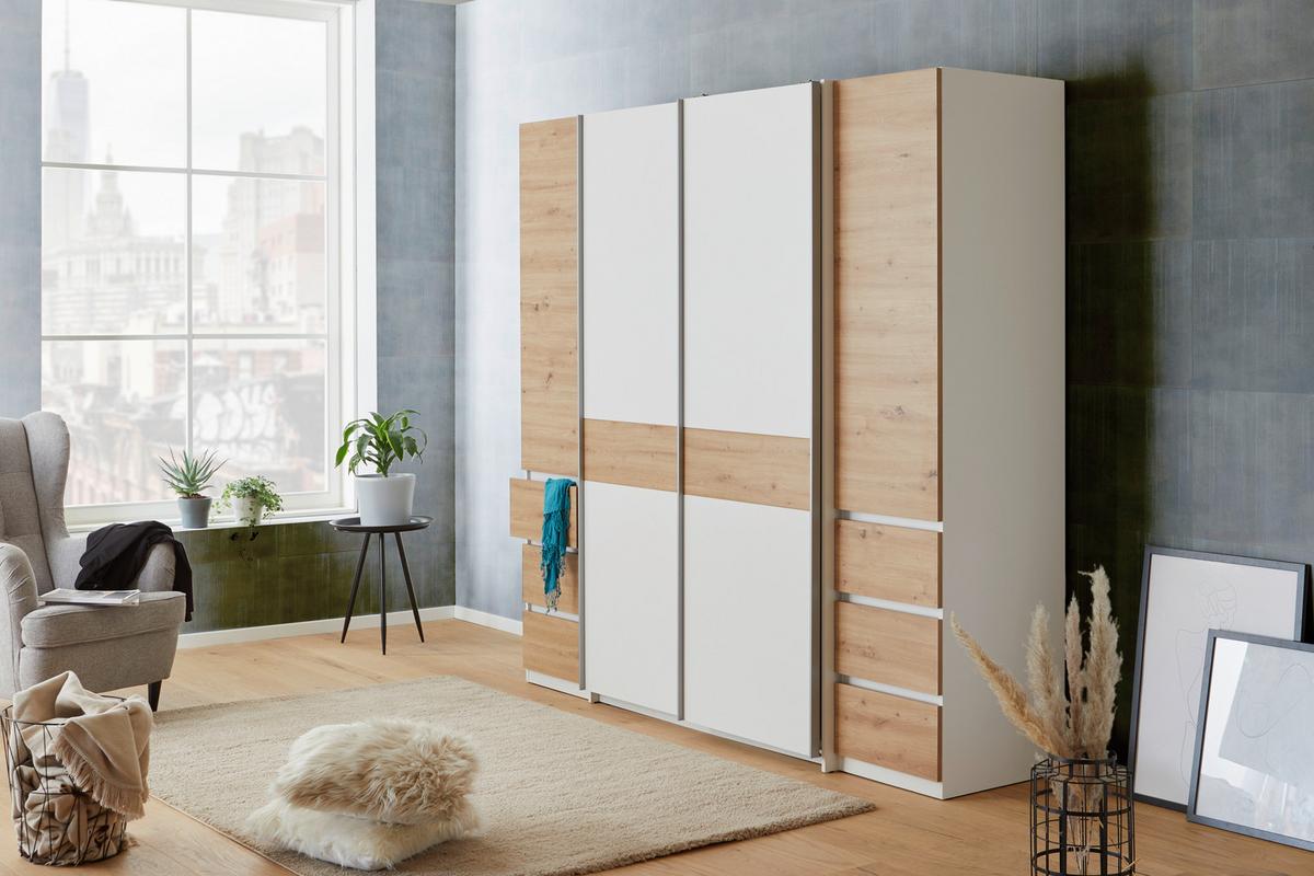 Drehtürenschrank Mit Laden B: 215 Cm Fabio Weiß/eiche Dekor - Eiche Artisan/Weiß, KONVENTIONELL, Holzwerkstoff (215/215/61,9cm)