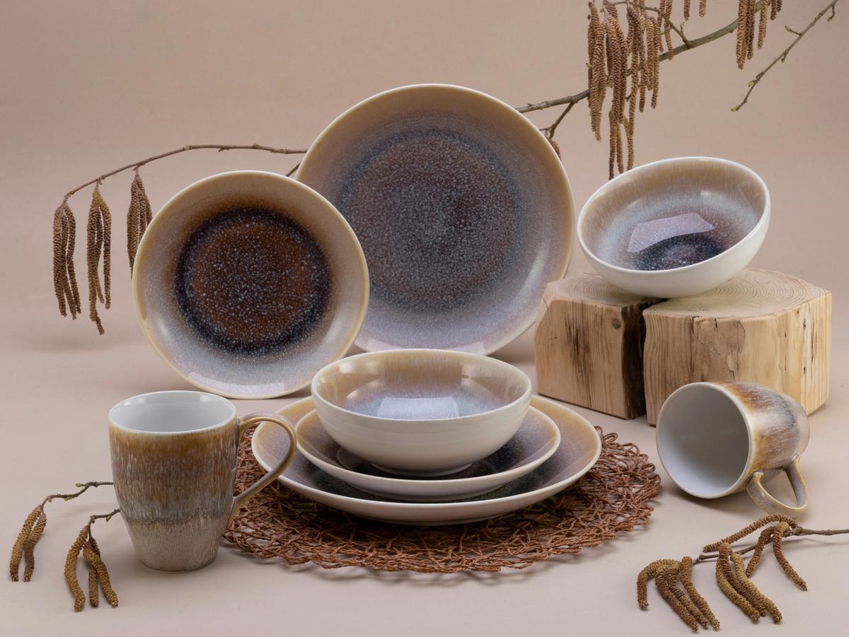 Kombiservice Aus Keramik 2 Personen Geschirr Set - Sandfarben/Weiß, Basics, Keramik - Creatable