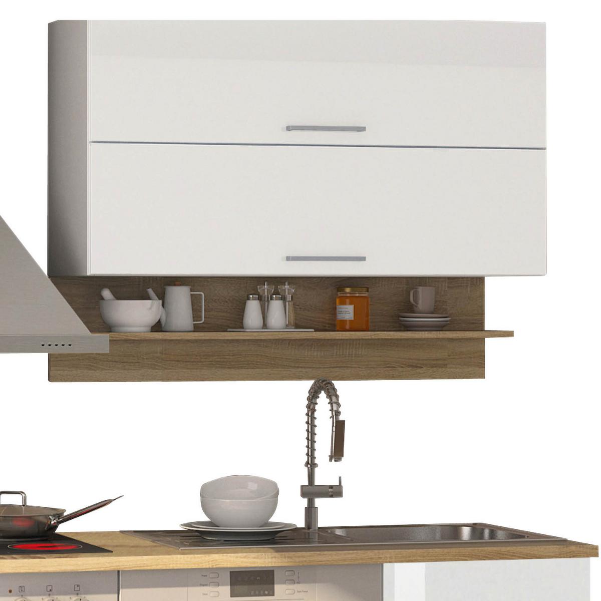 Küchenzeile Mailand mit Geräten 280 cm Weiß Elegant - Eichefarben/Weiß Hochglanz, MODERN, Holzwerkstoff (280cm) - Held