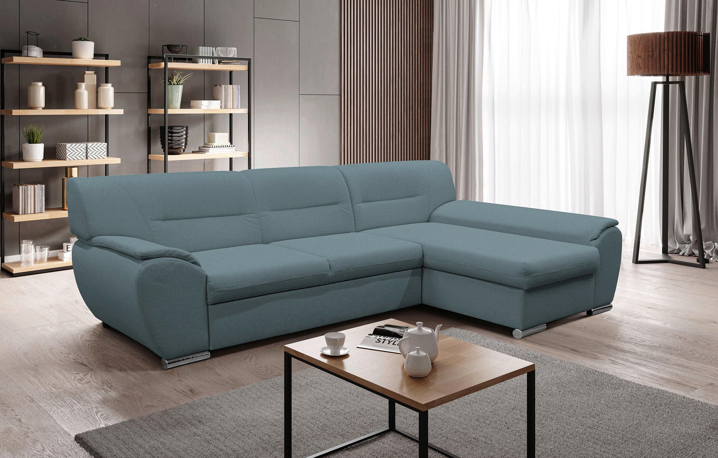 Veratti New Blau Inkl. Schlaffunktion Ottomane Rechts - Blau/Silberfarben, Design, Textil (281/167cm) - MID.YOU