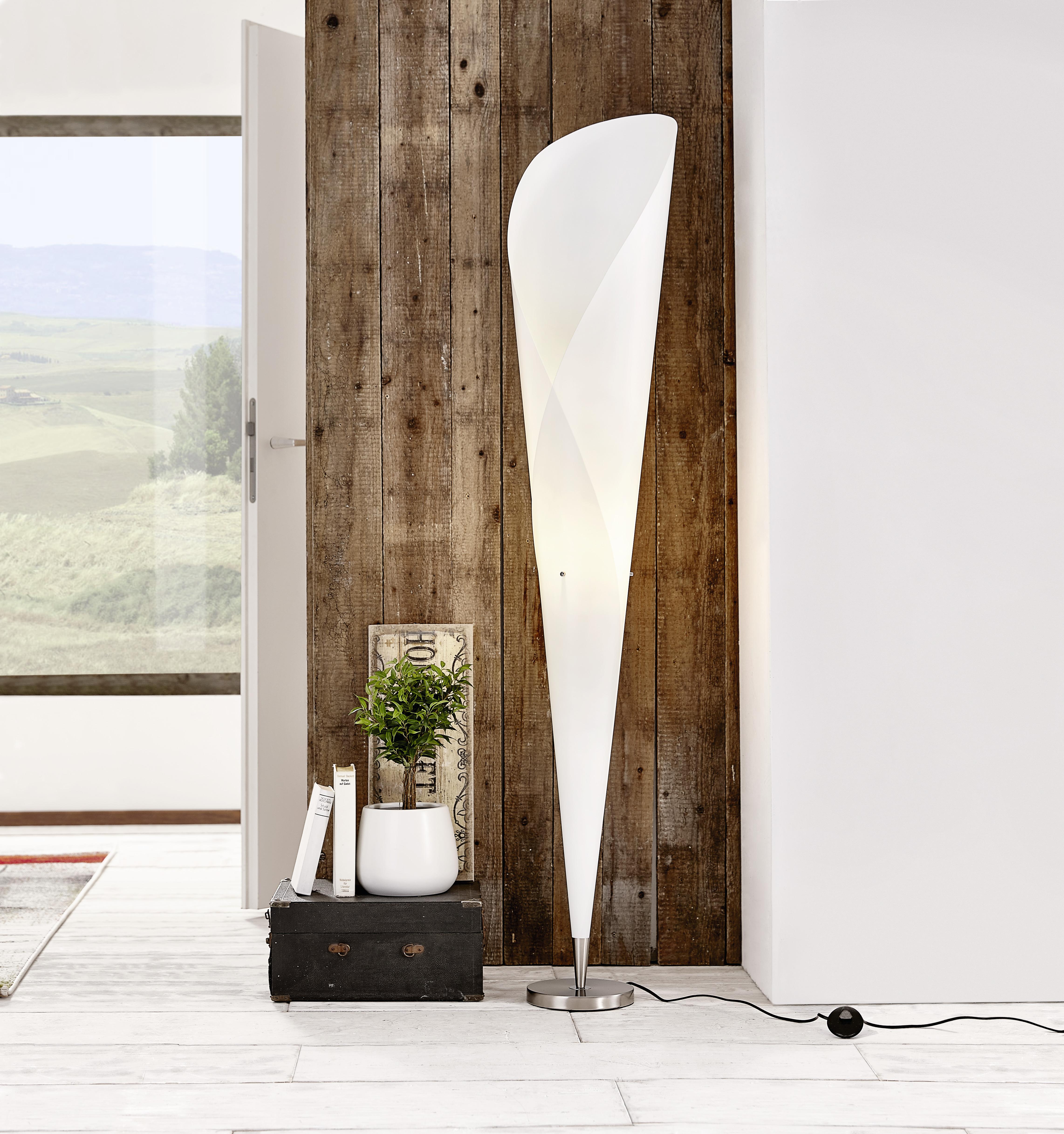 Stehlampe Tulip Weiß Blütenkelchform - Chromfarben/Weiß, KONVENTIONELL, Kunststoff/Metall (30/162cm) - Näve