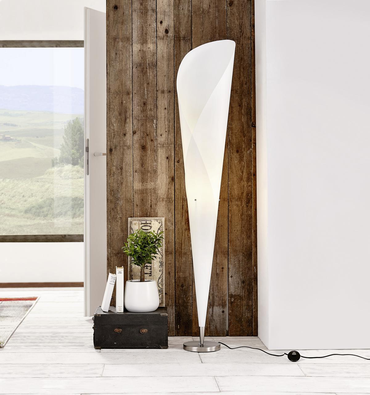 Stehlampe Tulip Weiß Blütenkelchform - Chromfarben/Weiß, KONVENTIONELL, Kunststoff/Metall (30/162cm) - Näve