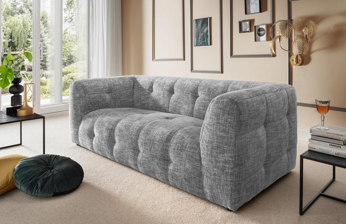 2,5-Sitzer Velice, Silberfarben B: 218 cm - Silberfarben/Schwarz, Design, Textil (218/72/95cm) - Livetastic