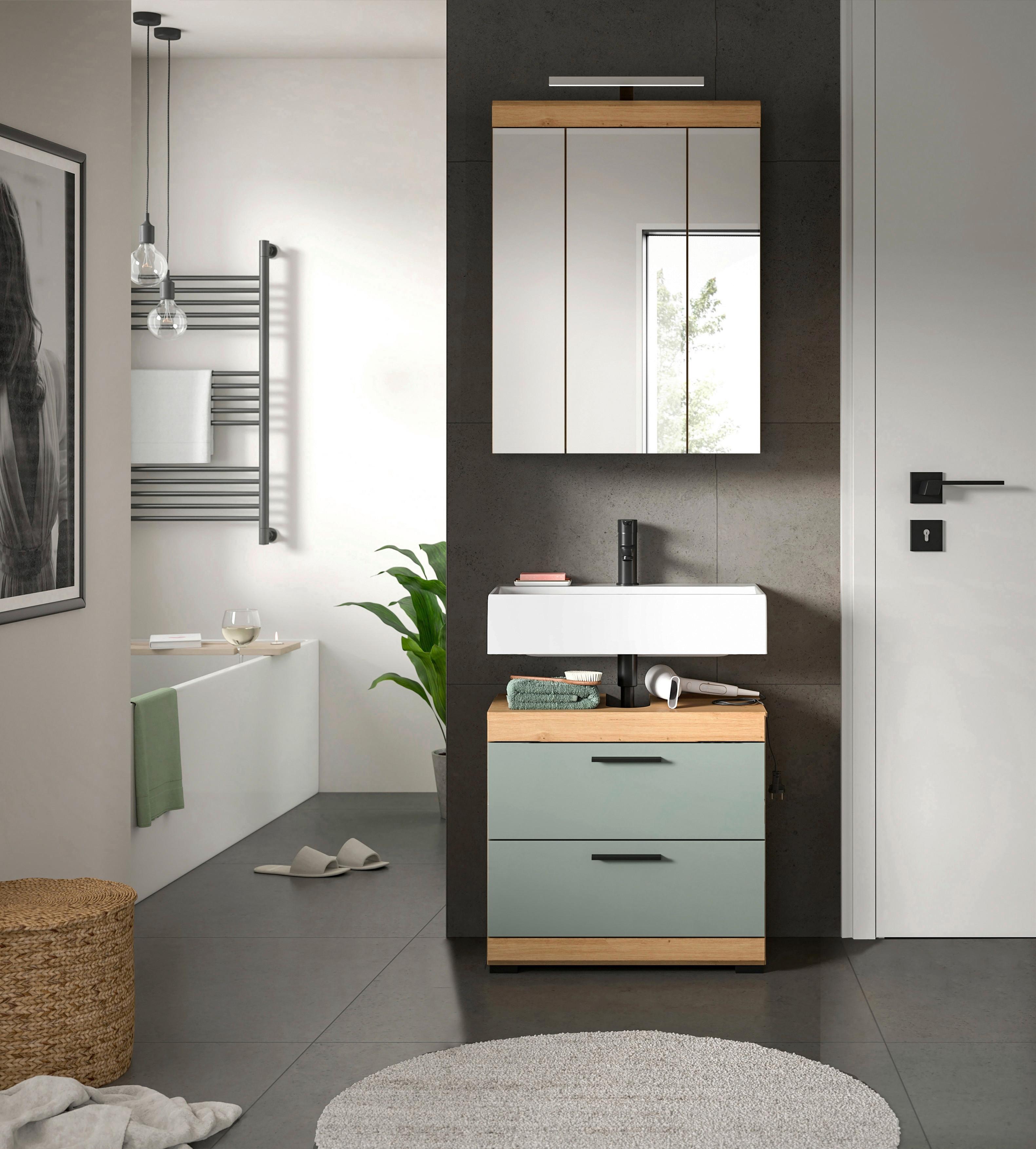 Badezimmer Scout Salbeigrün/Eiche D. B: 60 cm