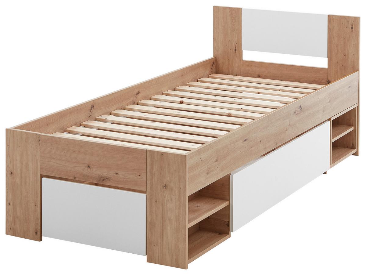 Stauraumbett mit Bettladen 90x 200cm Azurro Weiß/Eiche - Eiche Artisan/Weiß, MODERN, Holzwerkstoff (90/200cm)