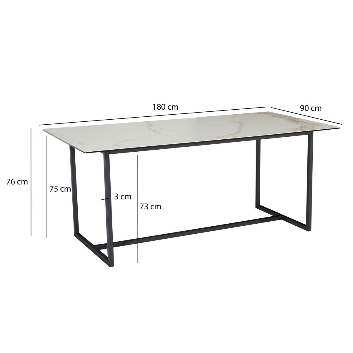 Esstisch Weiß, L: 180 cm - Schwarz/Weiß, Design, Keramik/Metall (180/90/76cm) - MID.YOU