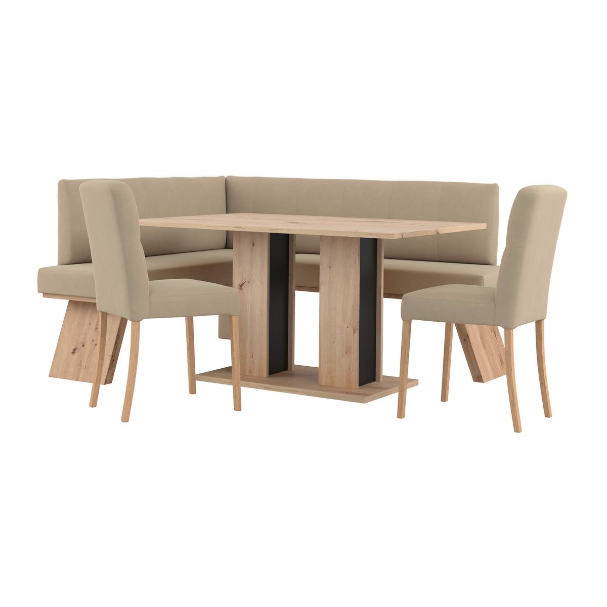 Eckbank Emma Ii Webstoff Beige, B: 150 Cm - Eichefarben/Beige, KONVENTIONELL, Holzwerkstoff/Textil (150/185cm)