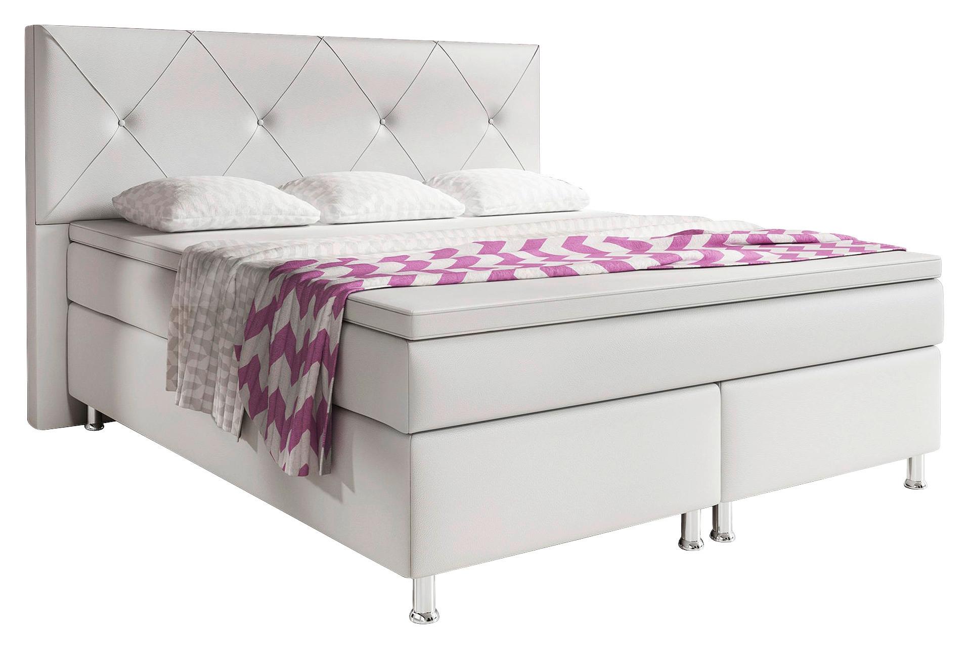 Boxspringbett Mit Topper Lederlook 180x200 Oxford - Anthrazit/Silberfarben, KONVENTIONELL, Leder/Textil (200/125/210cm) - MID.YOU