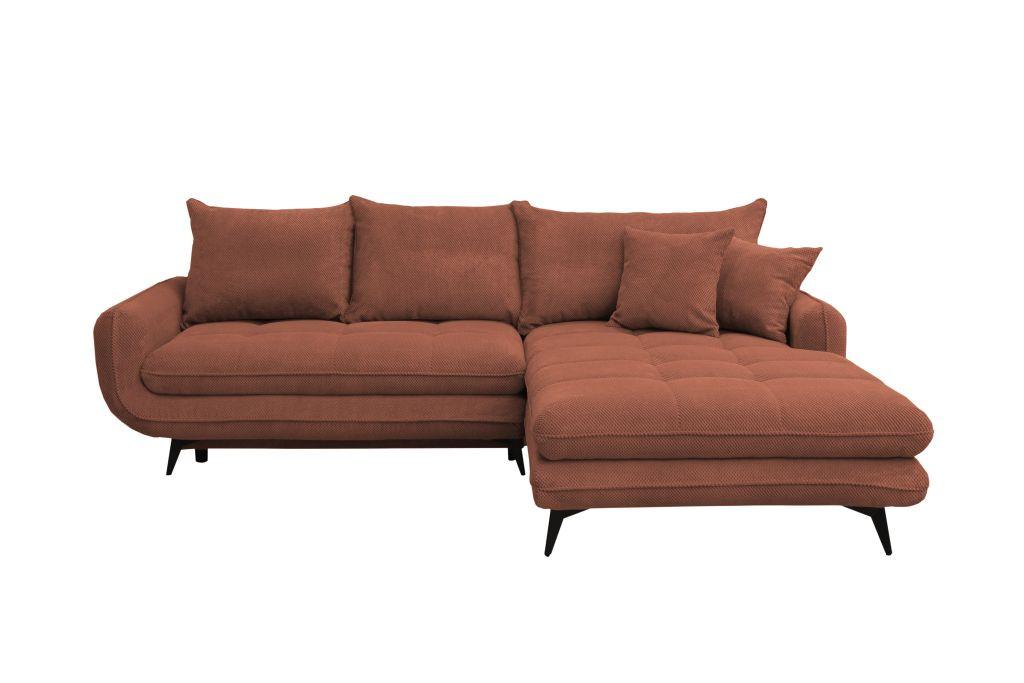 Rohová sedačka WAVE, pravá, indická růžová - starorůžová/černá, Moderní, kov/textil (266/189cm)