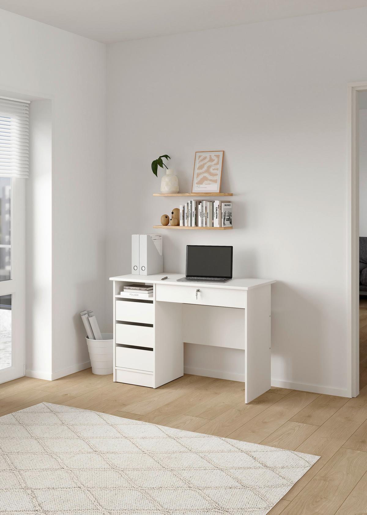 SCHREIBTISCH Function Plus,Weiß,L: 109,3 cm - Weiß, MODERN, Holzwerkstoff (109,3/48,5/75,6cm) - P & B