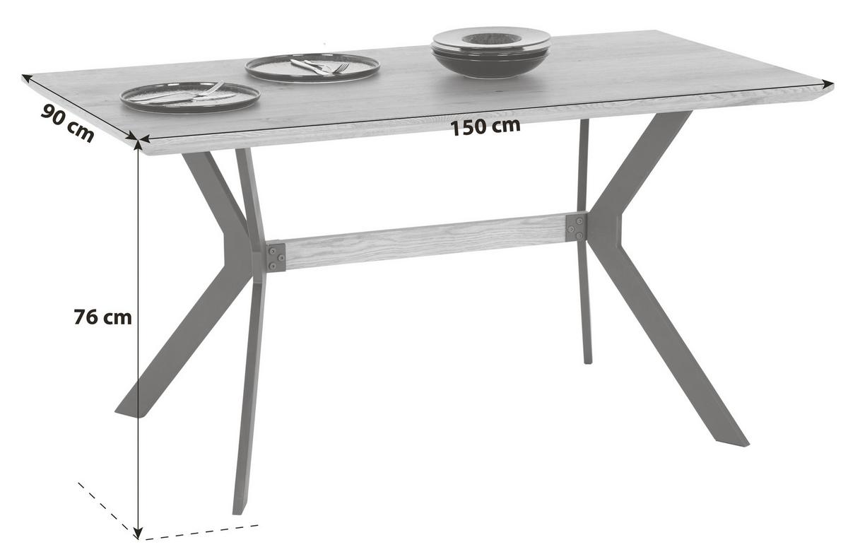 Esstisch Mit Echtholz-platte Rupert 150x90cm - Eichefarben/Schwarz, MODERN, Holzwerkstoff/Metall (150/76/90cm)