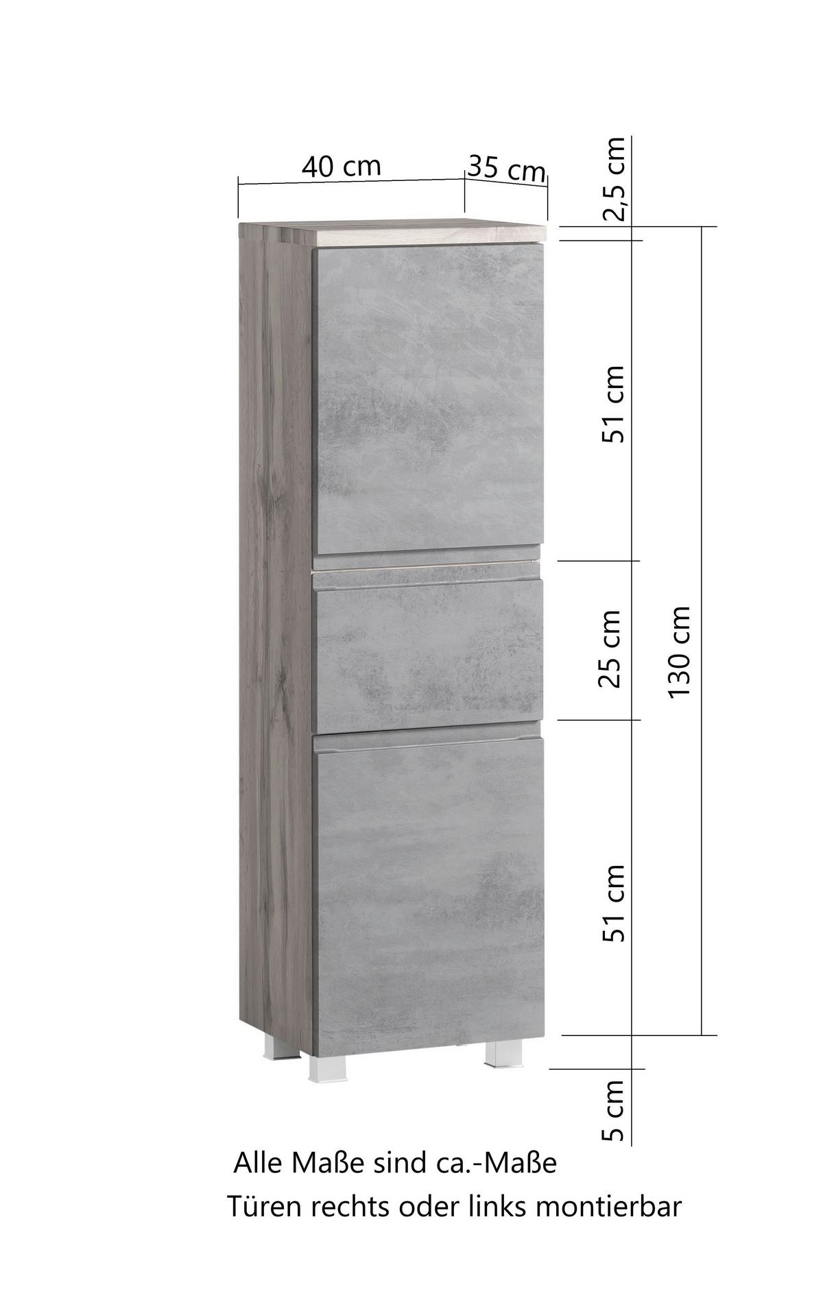 Midischrank Varese B: 40 cm Grau/Eiche Wotan - Eiche Wotan/Grau, MODERN, Holzwerkstoff (40/130/35cm) - Held