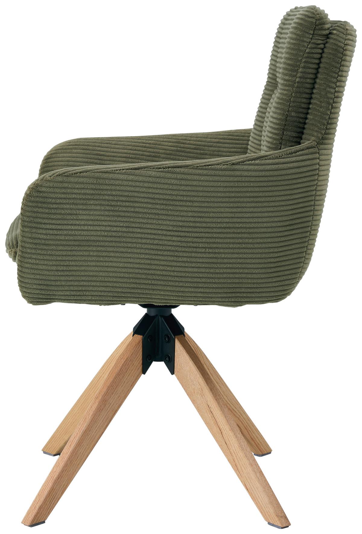 Armlehnstuhl Matti Grün, Sitzfläche 360° Drehbar - Naturfarben/Grün, KONVENTIONELL, Holz/Textil (60/93/65,5cm) - Livetastic