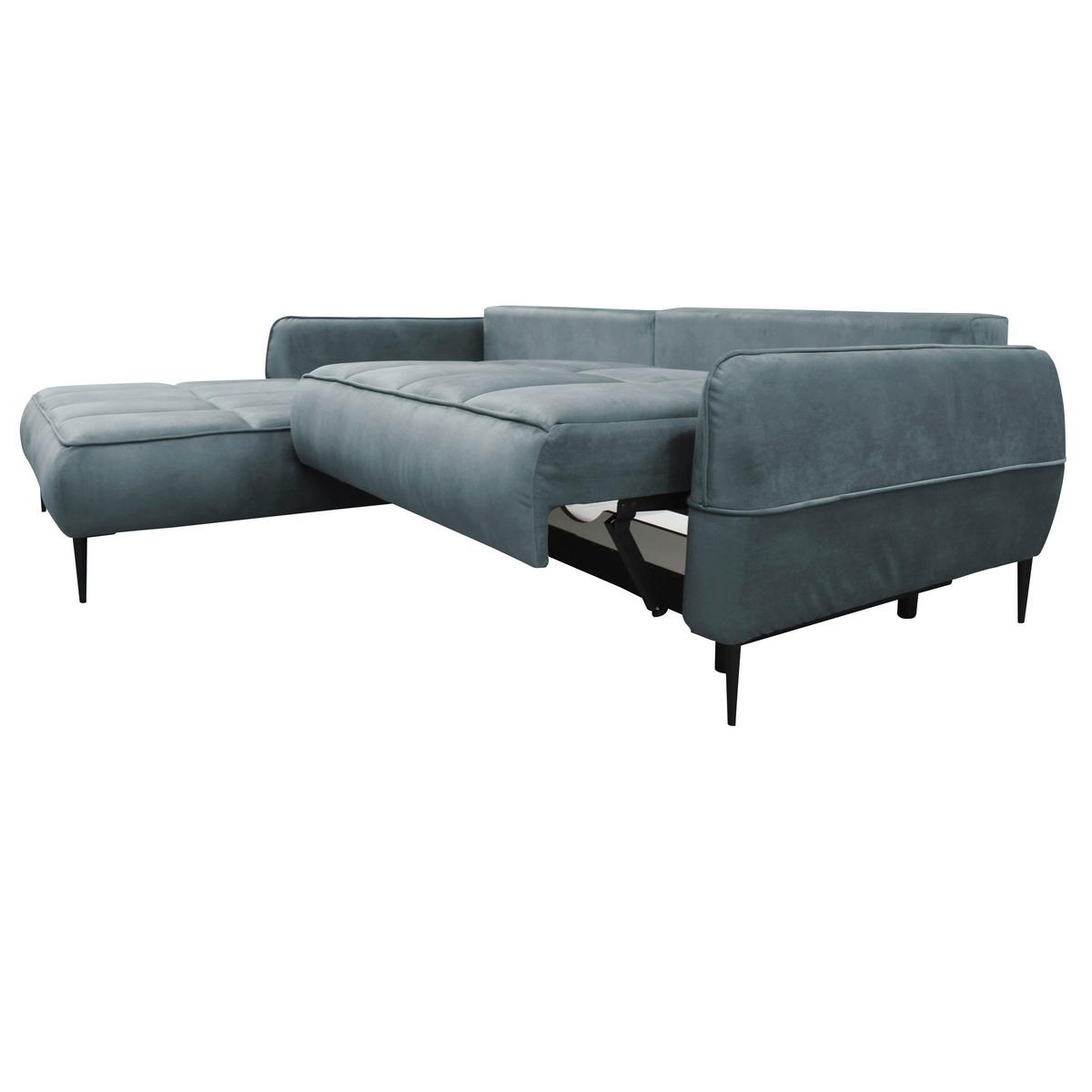 Ecksofa mit Bettkasten Letto 189x260 cm Velours Blau - Blau/Schwarz, Design, Textil (189/260cm) - MID.YOU