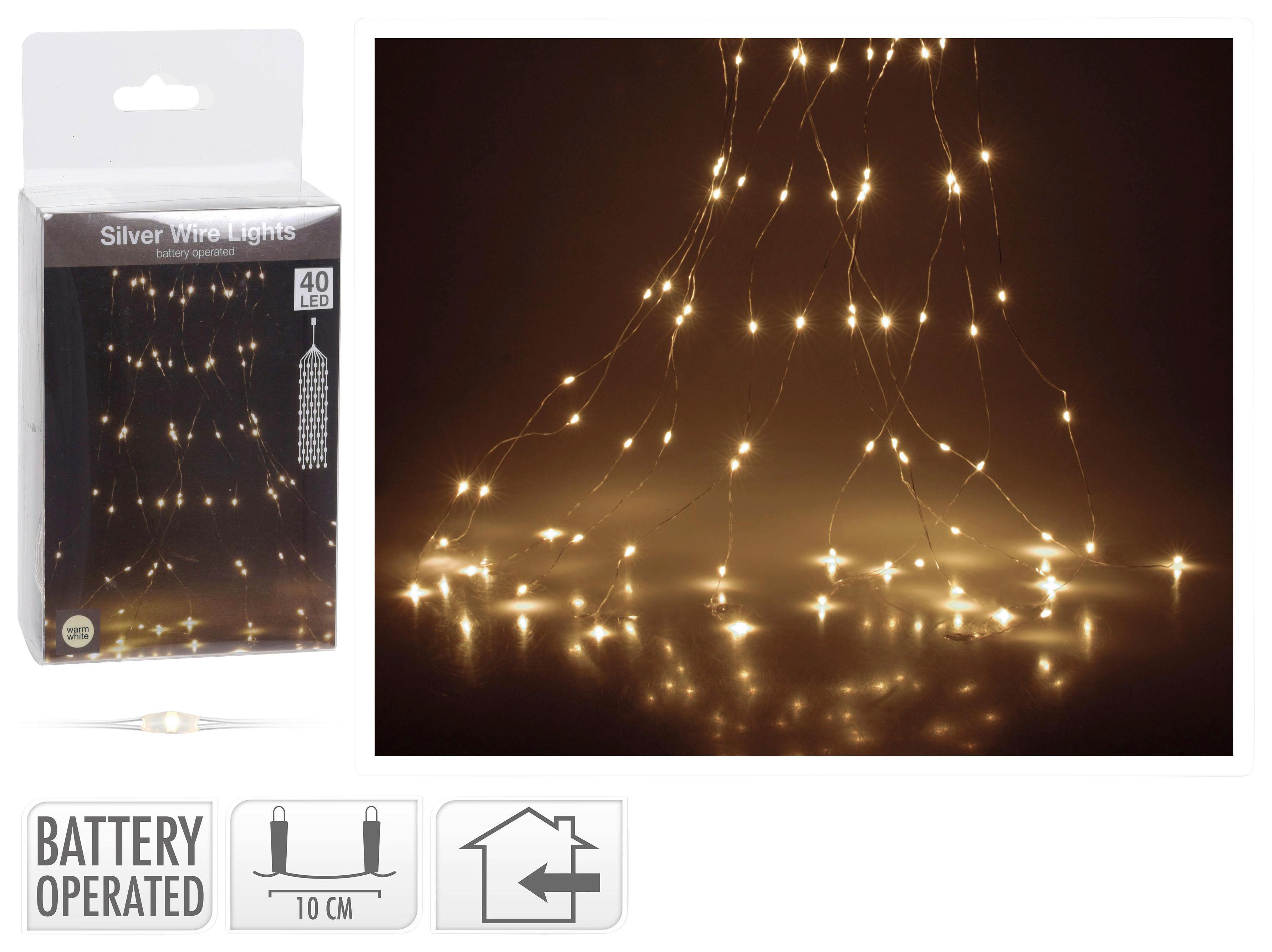 Světelný řetěz 40LED/teplá bílá - barvy stříbra, Konvenční, kov (45cm) - Mömax
