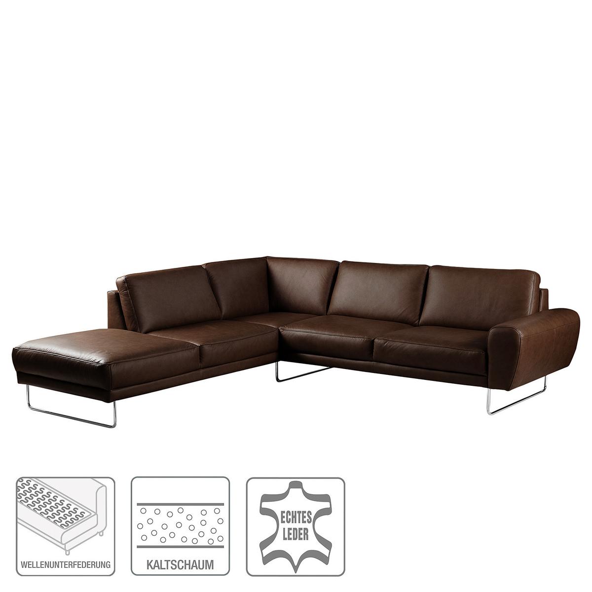 Ecksofa Spring Dunkelbraun Chrom S: 250x273cm - Chromfarben/Dunkelbraun, Design, Leder (250/273cm) - Livetastic