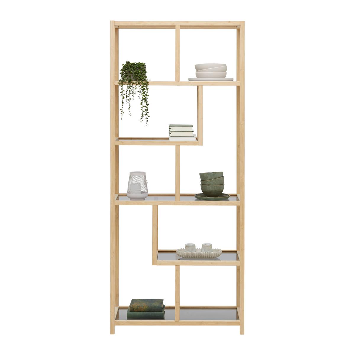 REGÁL BOSTON - prírodná farba, Modern, prírodné materiály/sklo (77/180/34cm) - Mömax