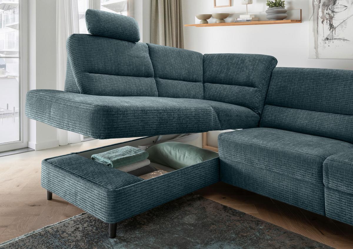 Ecksofa Cavoli Blau Relaxfunktion S: 190x266 Cm - Blau/Schwarz, MODERN, Textil (190/266cm) - Livetastic