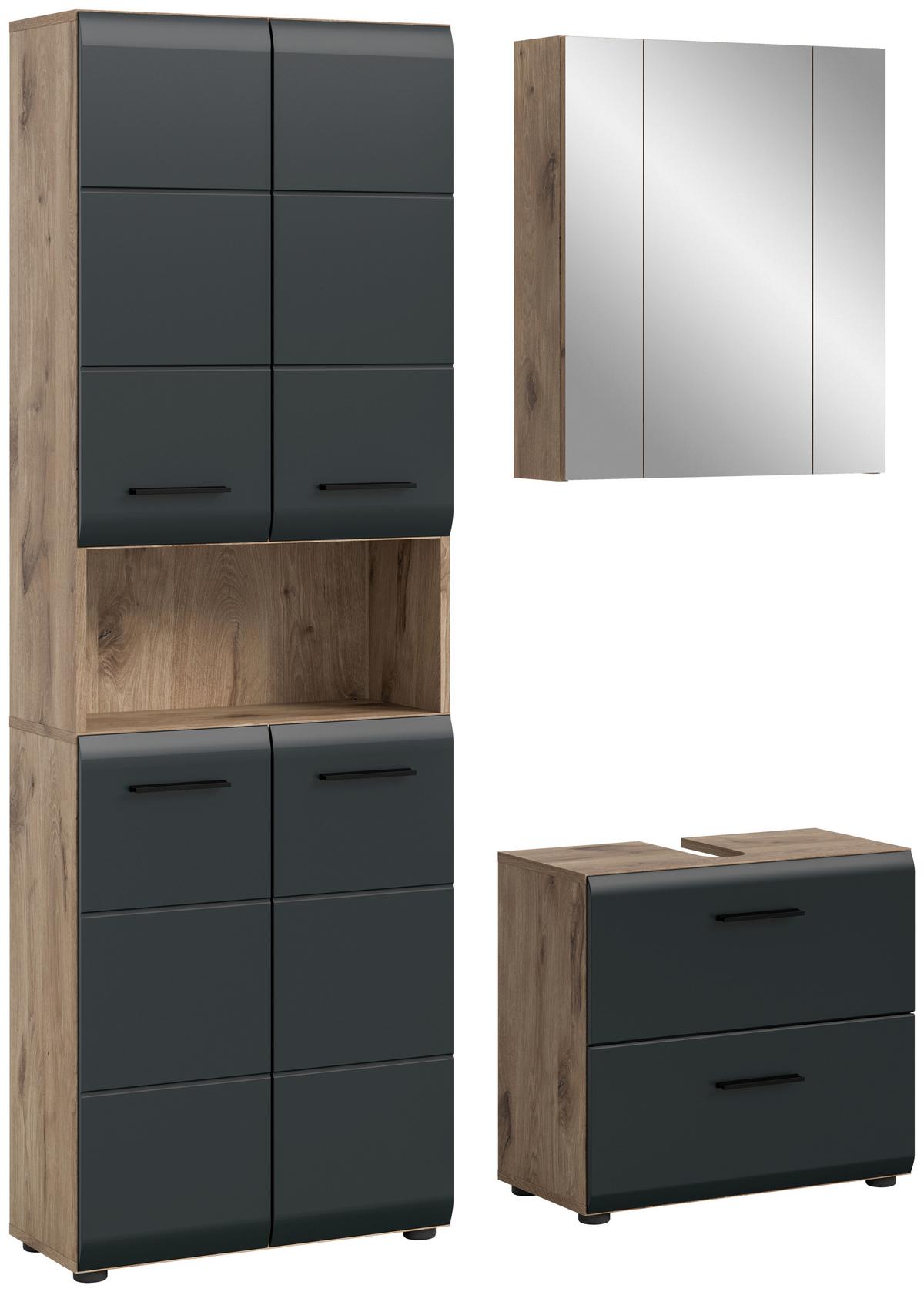 Badezimmer Ice Schwarz/Eiche Dekor B: 120cm - Eiche dunkel/Schwarz, Basics, Holzwerkstoff (120cm) - MID.YOU