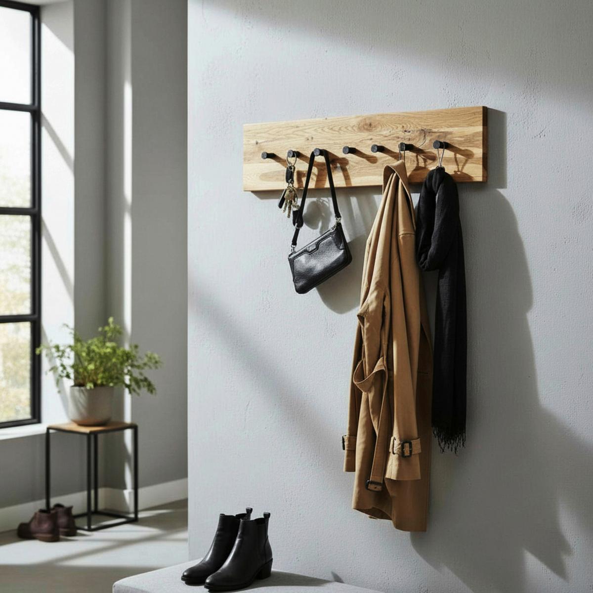 Garderobenpaneel Milano Eichefarben 7 Haken B: 86 cm - Eichefarben/Schwarz, Basics, Holz/Metall (80/20/6cm)