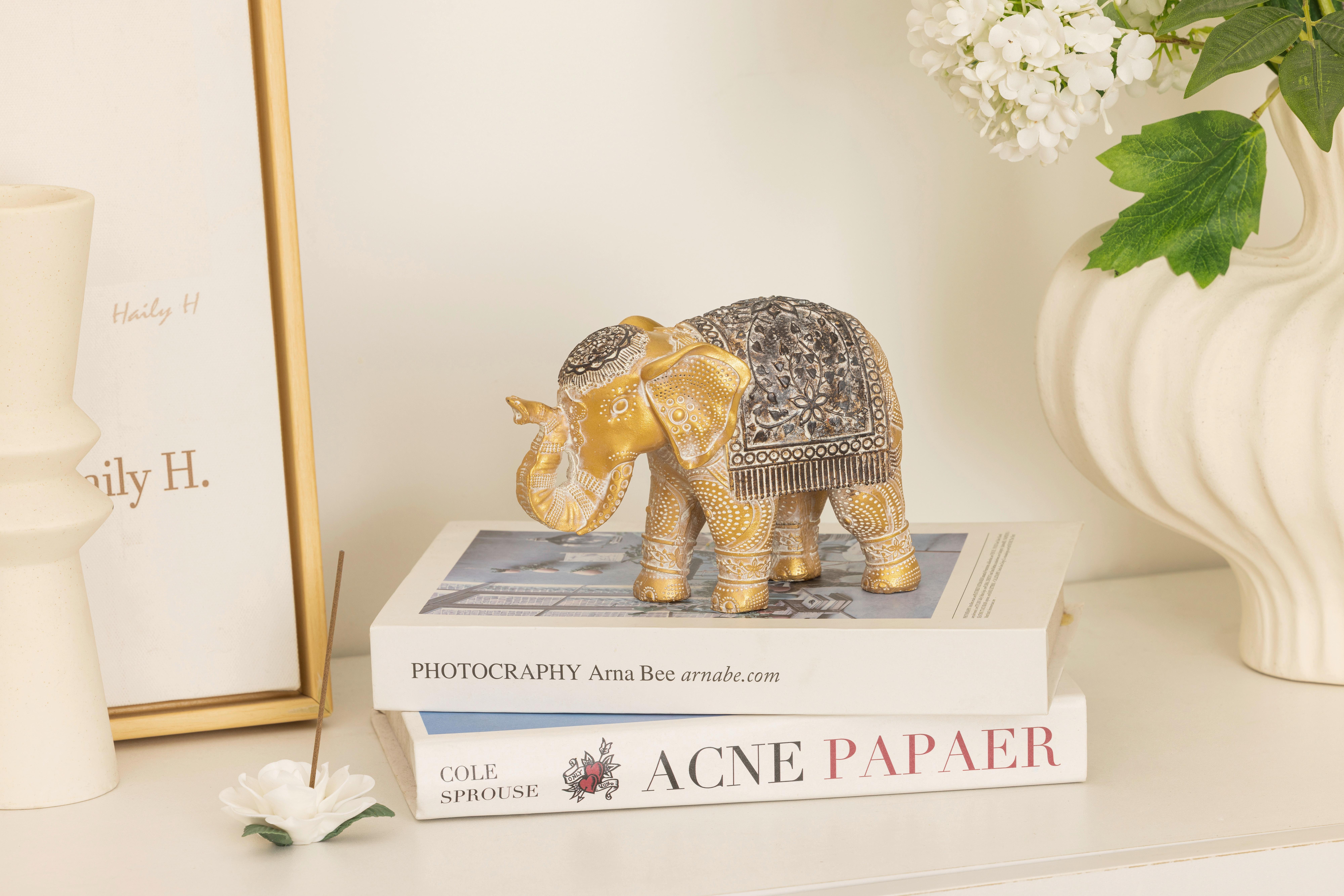 Dekoelefant Lars - Goldfarben/Braun, KONVENTIONELL, Kunststoff (15/6/10cm) - Luca Bessoni