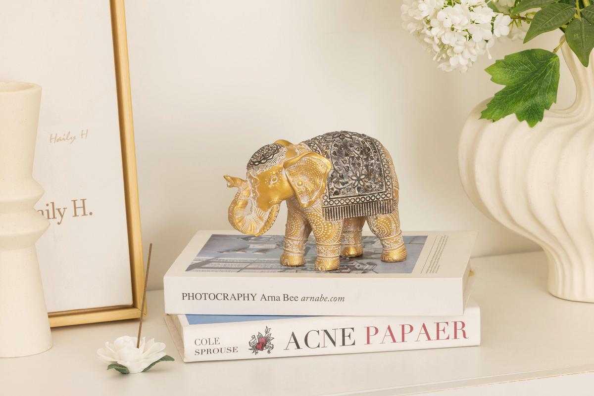 Dekoelefant Lars - Goldfarben/Braun, KONVENTIONELL, Kunststoff (15/6/10cm) - Luca Bessoni