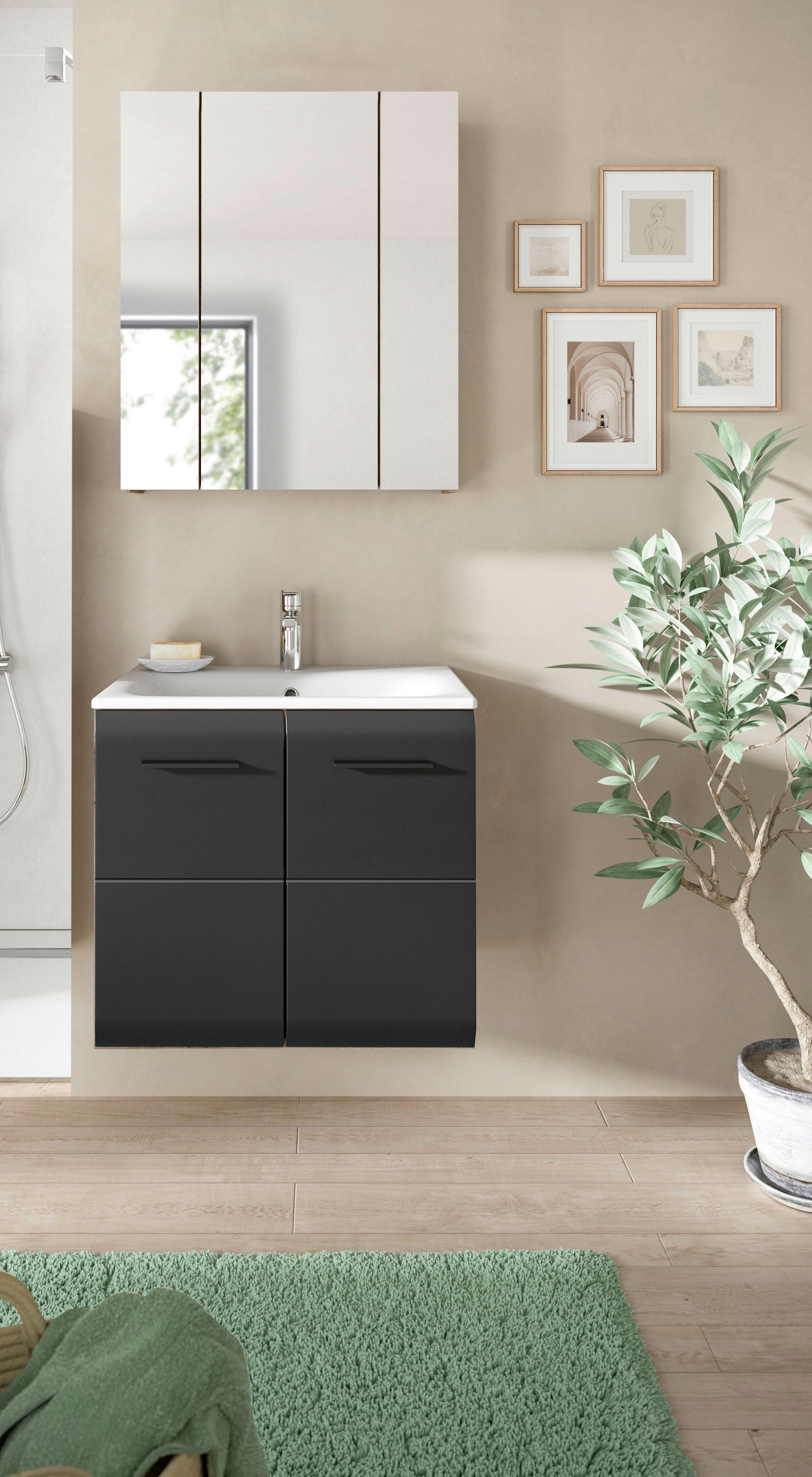 Kúpeľňa Ice 2-dielna, čierna/dub tmavy - čierna/biela, Basics, kompozitné drevo/plast (60cm) - MID.YOU