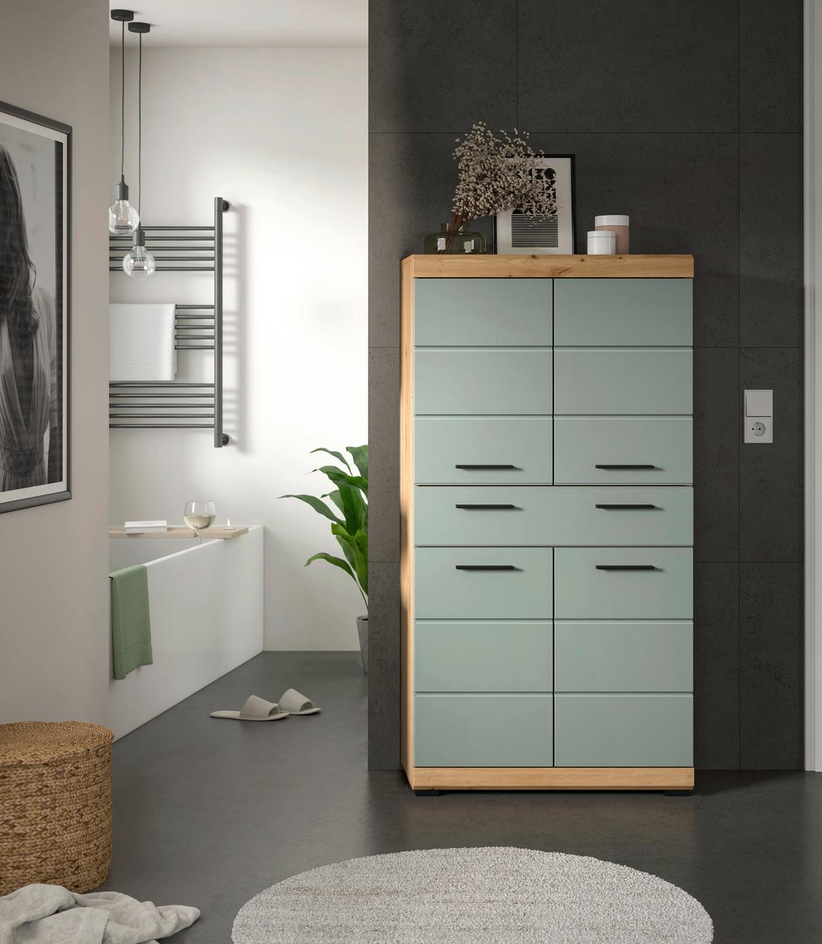 Midischrank Scout Salbeigrün B: 74 cm - Salbeigrün/Schwarz, MODERN, Holzwerkstoff (74/141/31cm) - MID.YOU