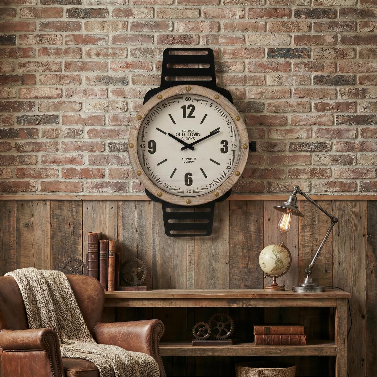 Wanduhr Jelena - Schwarz/Naturfarben, KONVENTIONELL, Holzwerkstoff/Metall (48/68/6cm) - James Wood