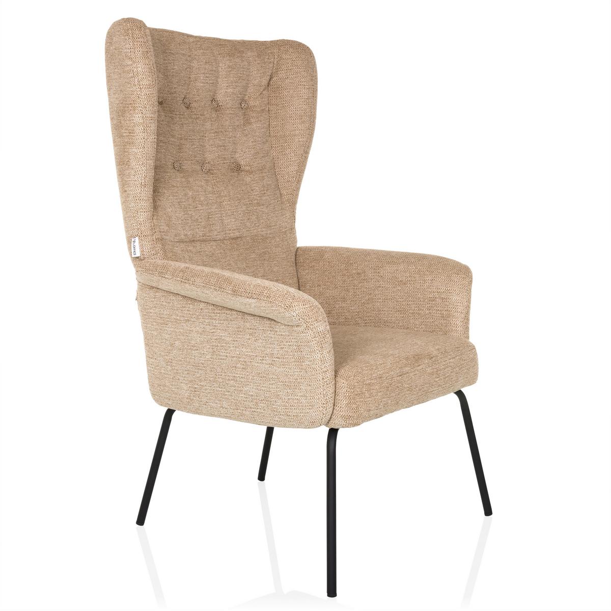 Ohrensessel Havenio Beige B: 71 cm - Beige/Schwarz, MODERN, Textil (71/110/71cm) - MID.YOU