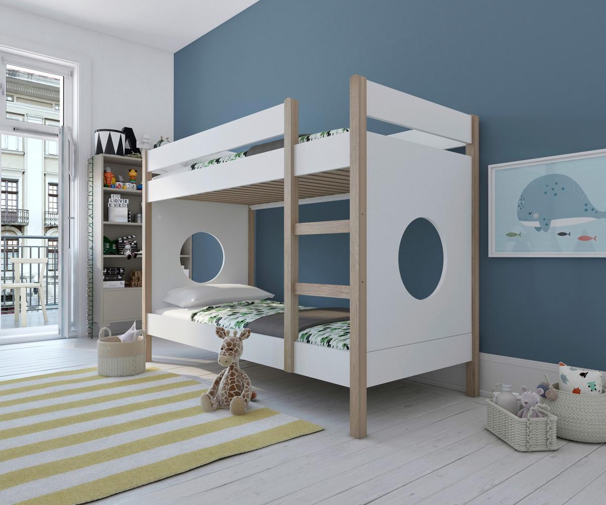 ETAGENBETT Naturfarben/Weiß 90x200cm - Naturfarben/Weiß, Design, Holz/Holzwerkstoff (90/200cm) - Livetastic