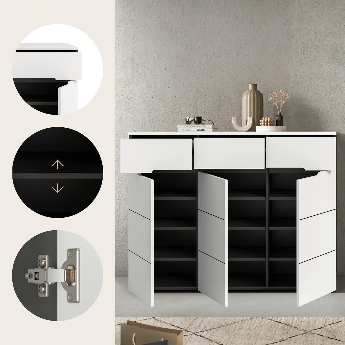 Schuhschrank Canu Grau/Weiß B: 120 cm - Schwarz/Weiß, Design, Holzwerkstoff (120/94/37cm) - Livetastic