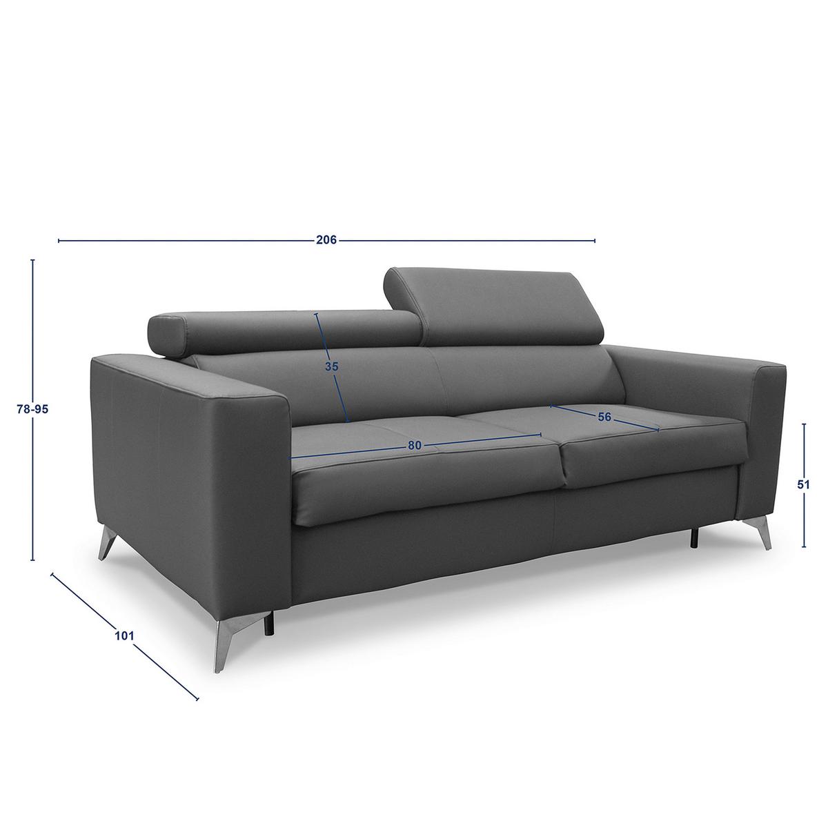 Schlafsofa Mondo, Schwarz B: 206 cm - Silberfarben/Schwarz, Design, Leder/Textil (206/95/101cm) - Livetastic