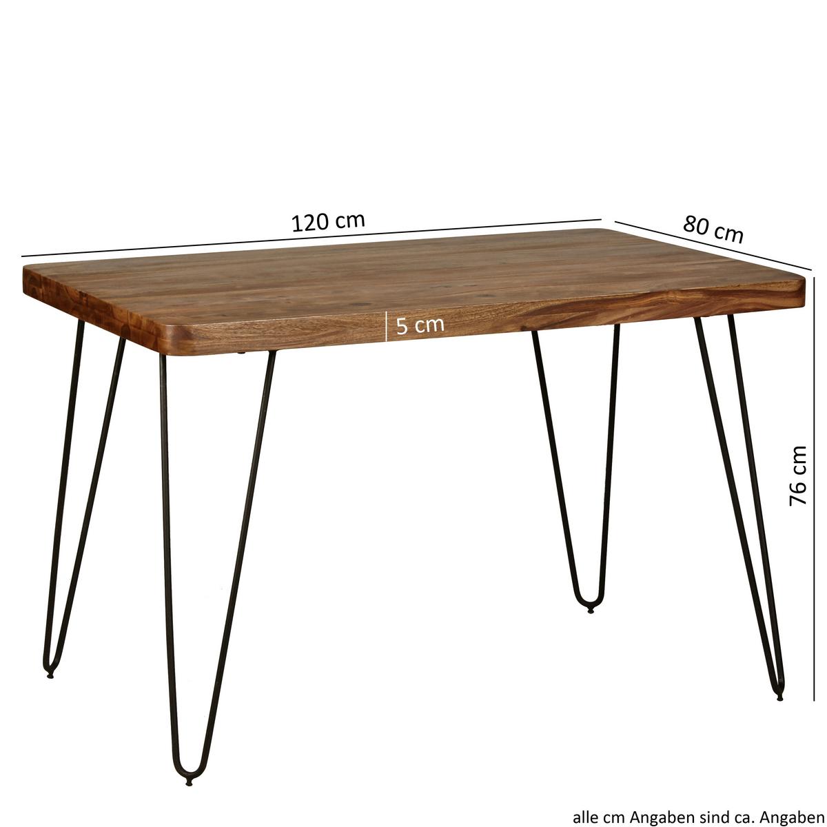 Esstisch Wl1.501 - Sheeshamfarben/Schwarz, Design, Holz/Metall (120/80/76cm) - MID.YOU
