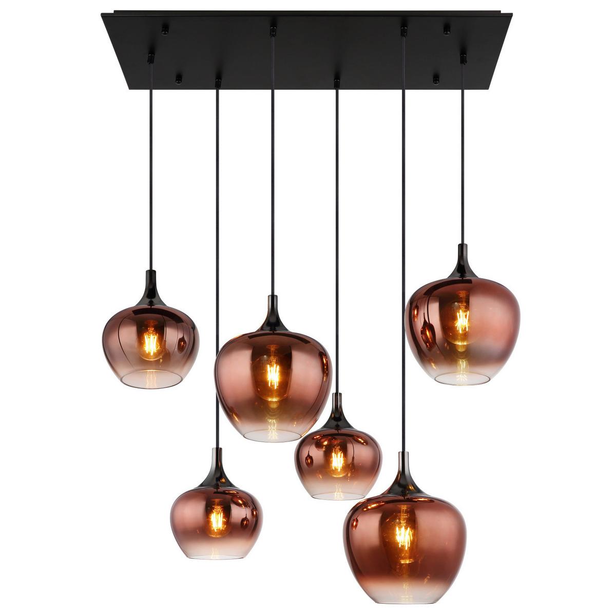 Függőlámpa 15548-6hg - fekete/rézvörös, Basics, Üveg/fém (86/42/120cm) - Globo