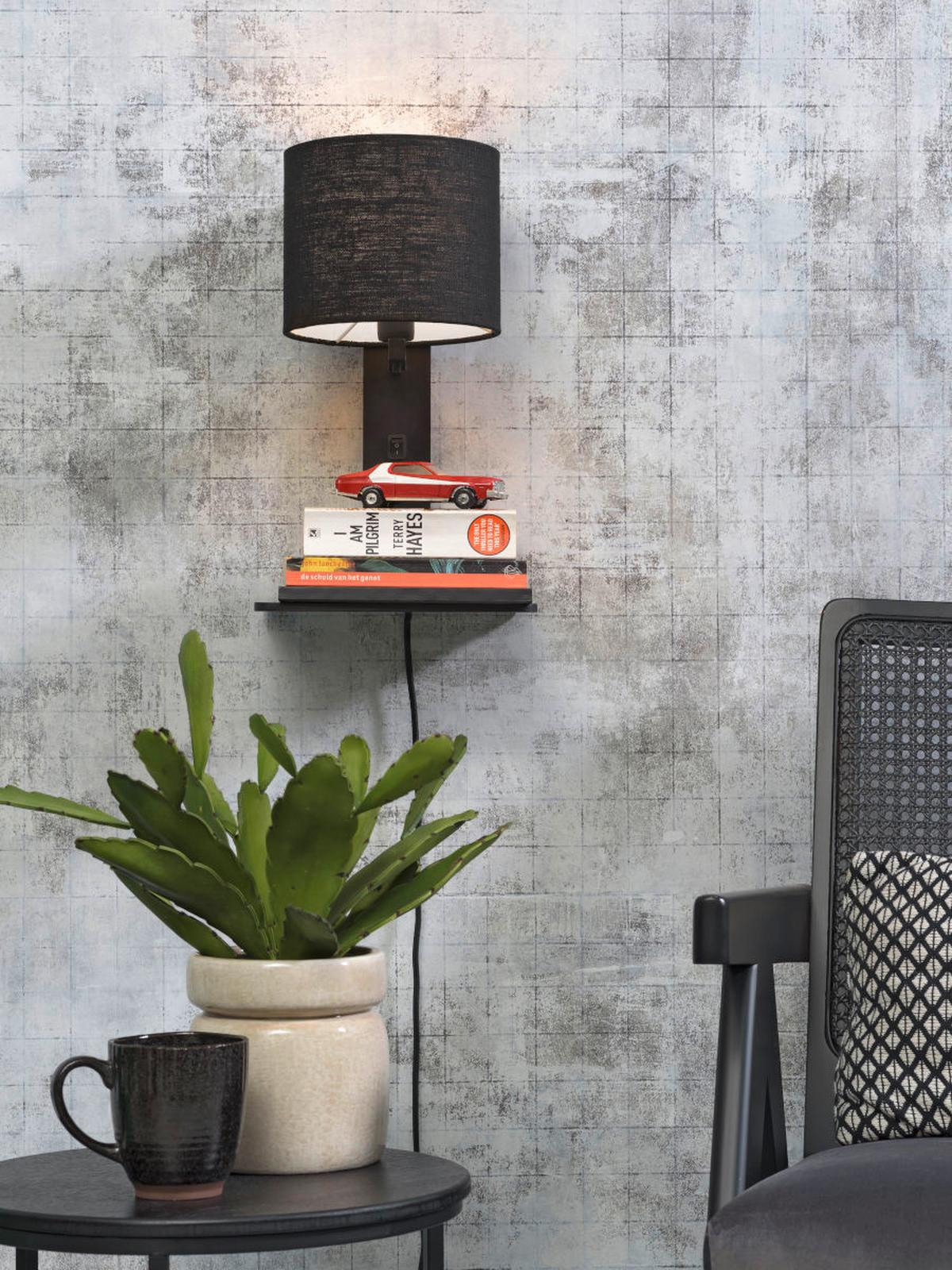 Wandleuchte Andes/W1/B/1815/B - Schwarz, Trend, Holz/Textil (19/24/36cm) - Good & Mojo