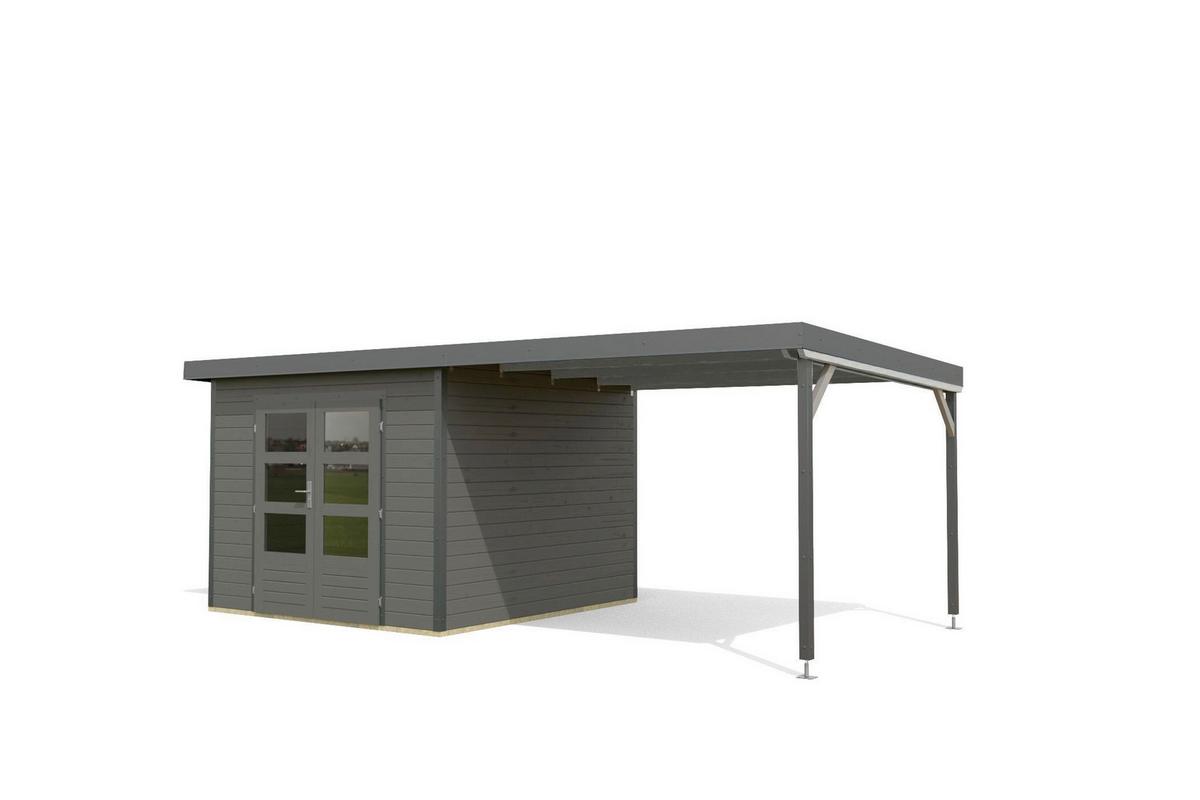 Gartenhaus mit Anbaudach Anthrazit - Anthrazit/Grau, Basics, Holz/Metall (271/218/271cm)