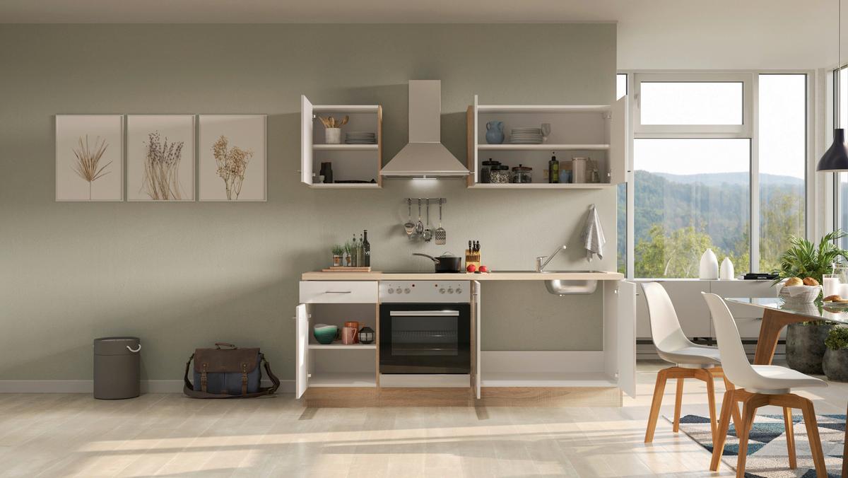 Küchenblock Nepal Sonoma Eiche/Kaschmir B: 210cm - Kaschmir/Sonoma Eiche, MODERN, Holzwerkstoff (210cm) - FlexWell
